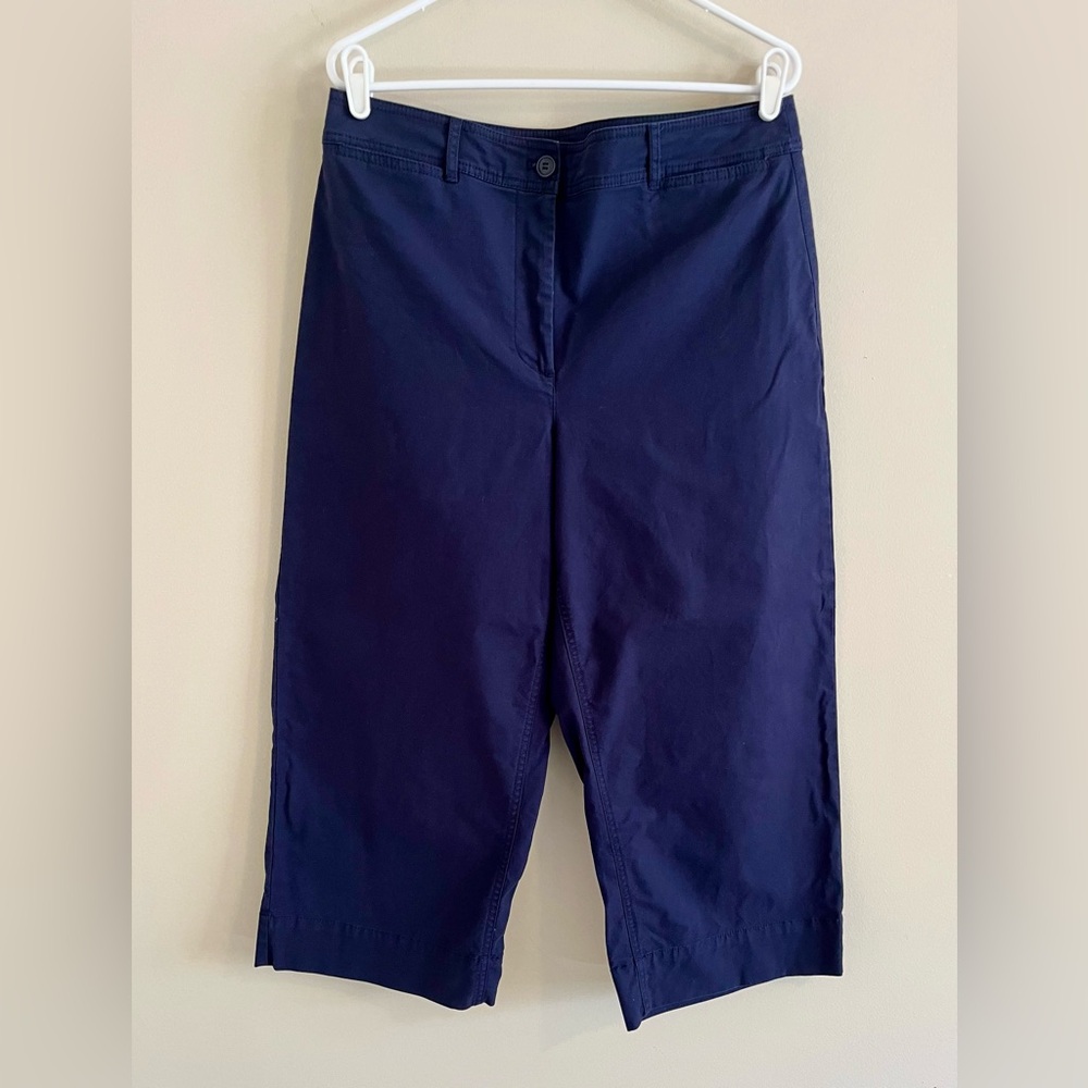 Talbots Women's Navy Blue Button Zipper Wide Leg Crop Chino Size 12
